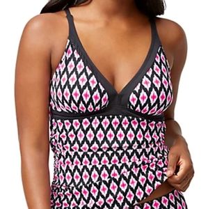 Tommy Bahama Cerise Tiles Tummy Control Shirred Long Swim Tankini Top, XXS